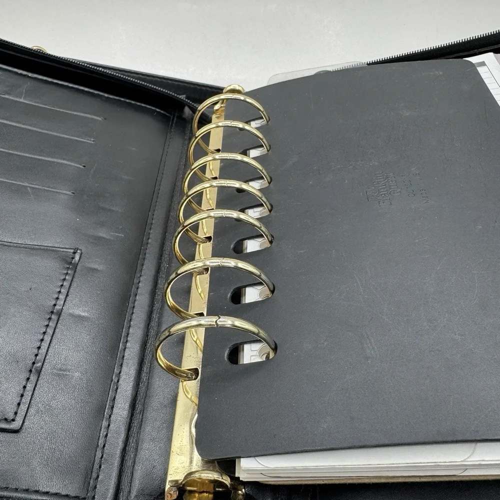 Franklin Quest Classic Planner Black Full Aniline Leather Zip Around Crossbody